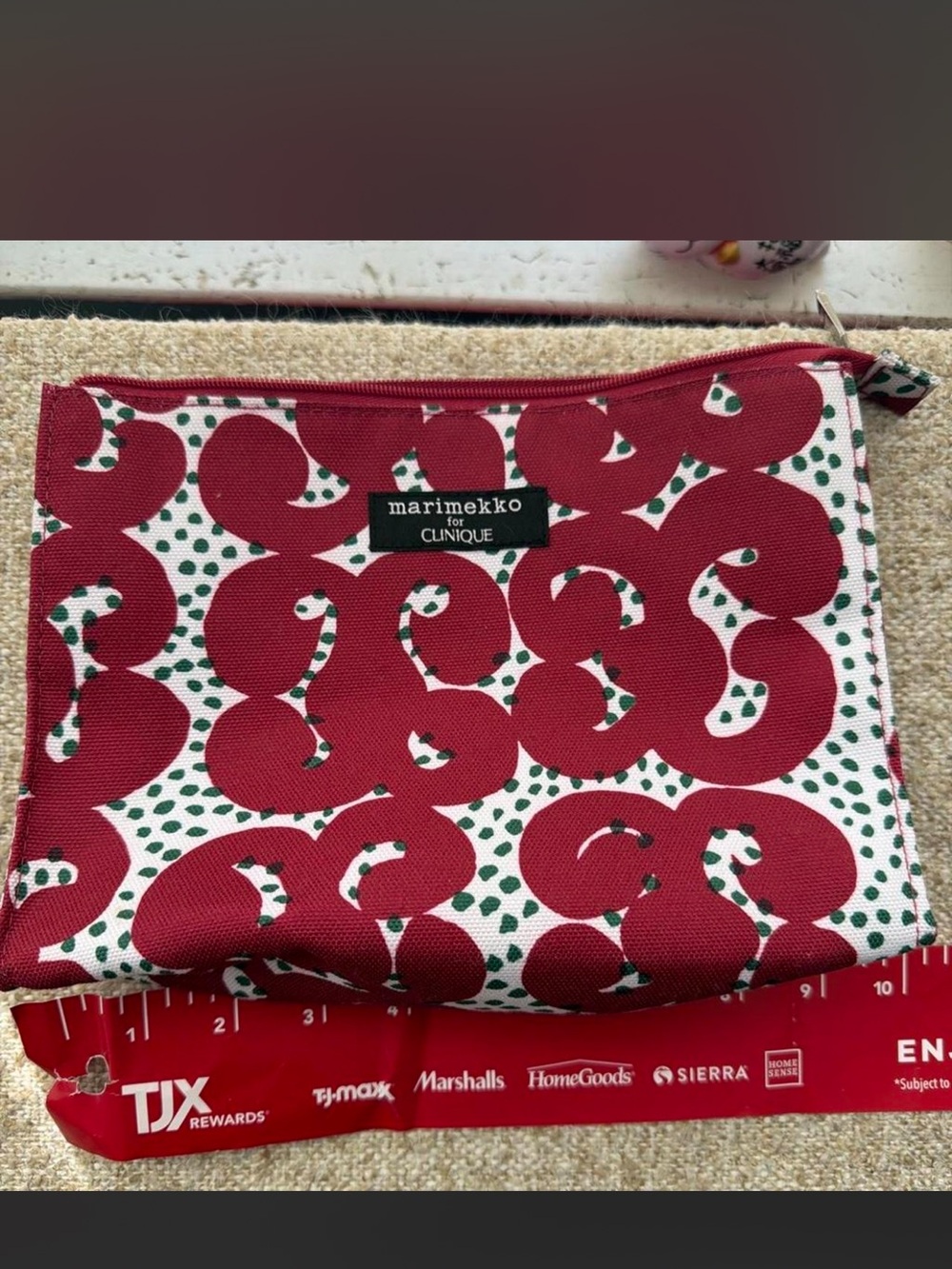 Marimekko for Clinique Red and White Patterned Cosmetic Pouch